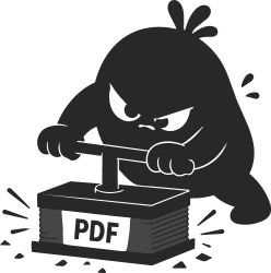 Mascota de FUCK PDF aplastando un PDF